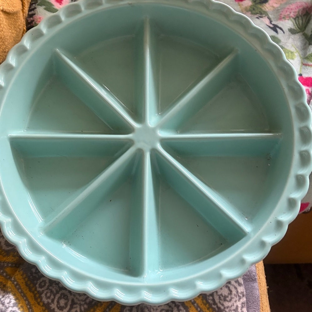 World Market Bisque Divided Pie Plate Quiche Tart Scone Cookie Bars Turquoise 11